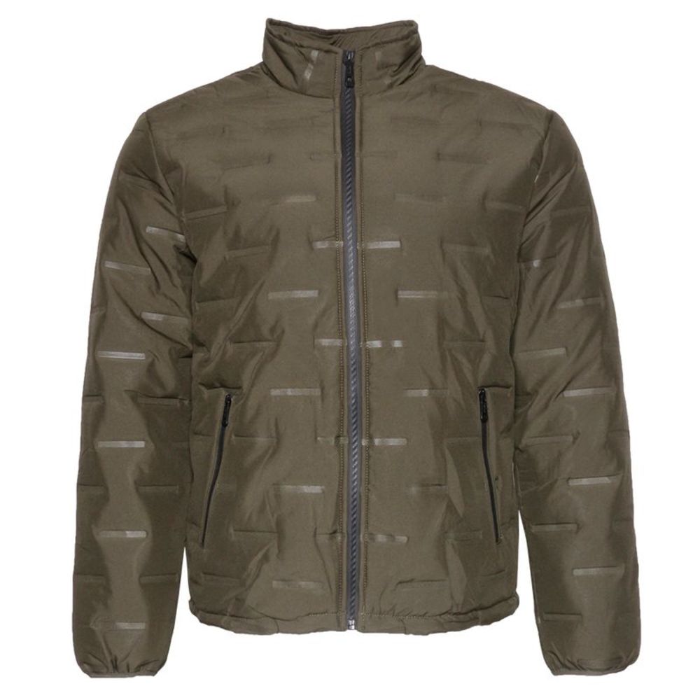 Mens Puffer Jacket Warm Lining Mechanical Stretch Zip Front Pockets Olive